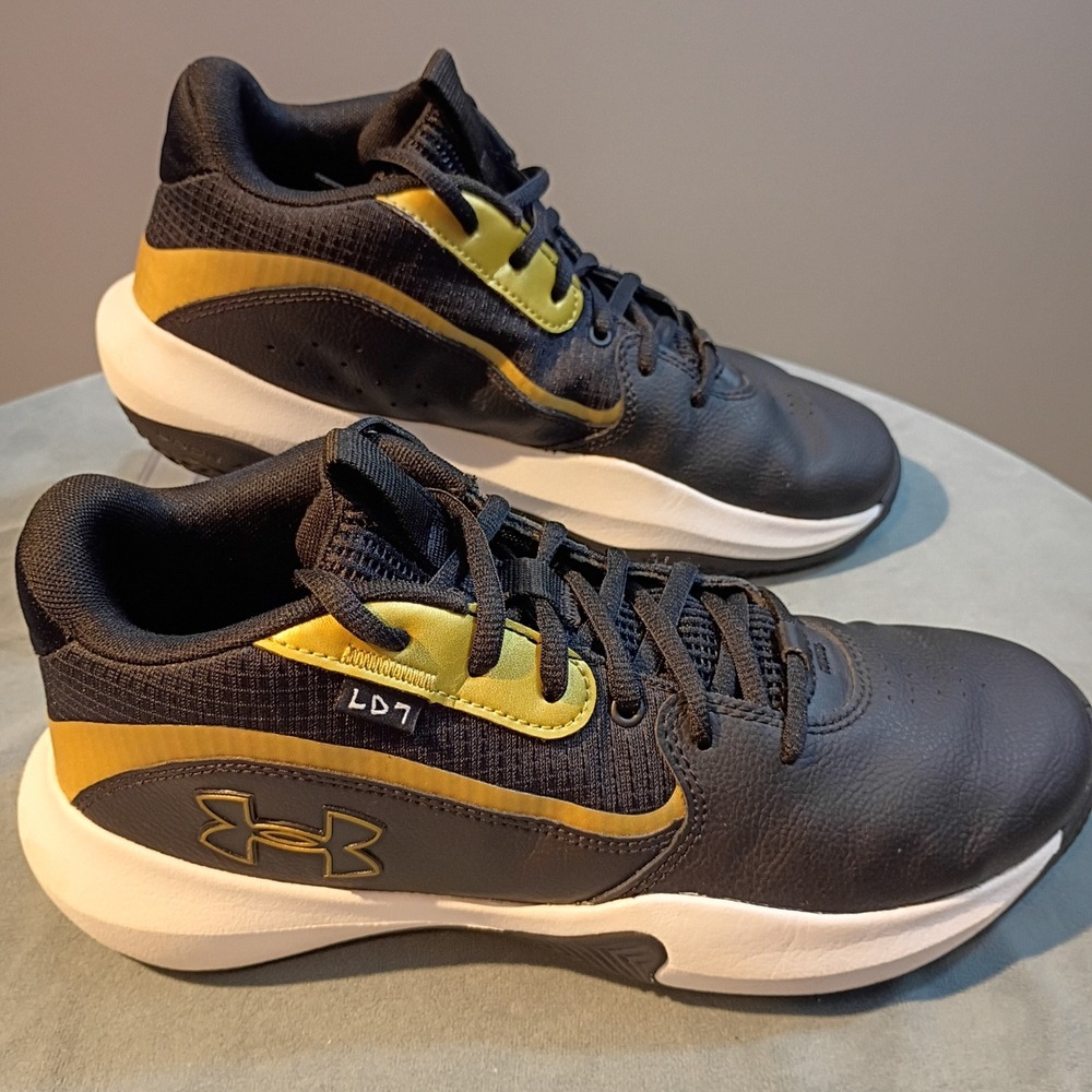 Under Armour Basketball Shoes Lockdown 7 Mens 8.5 Womens 10 Black Gold 3028512
